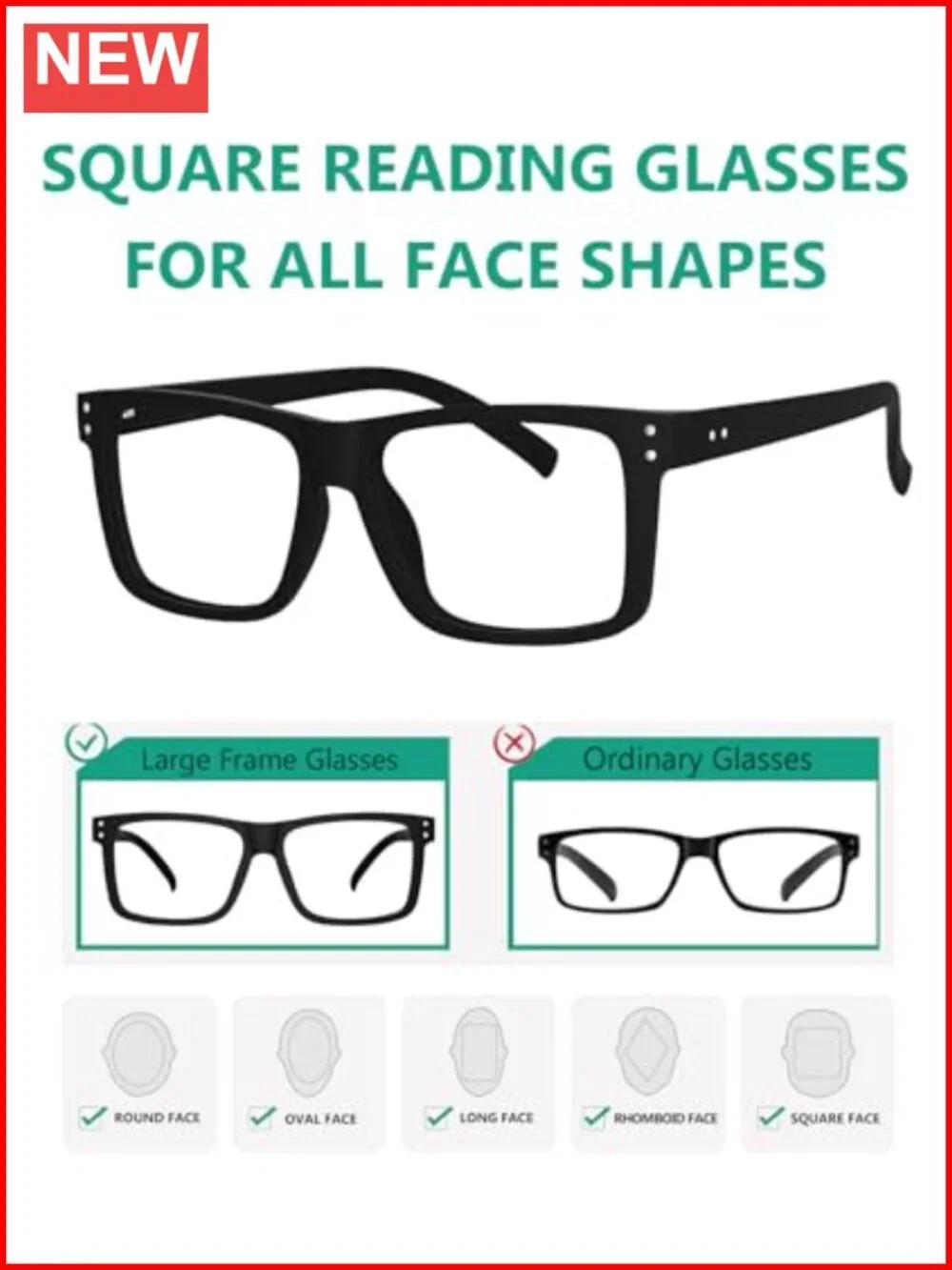 Oversized Reading Glasses 1.5x for Men Women 5 Pack Spring Hinge